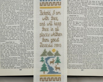 Cross Stitch Handmade Christian Bookmark - Genesis 28:5 Behold I Am With Thee and Will Keep Thee in All Places Whither Thou Goest