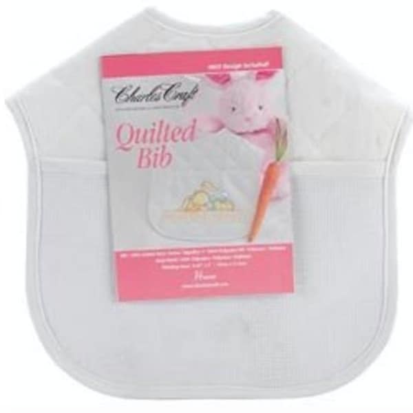 Cross Stitch Baby Bib - Ready to Stitch - Charles Craft White Quilted  - Baby Boy or Girl -  Snuggle Bunny Pattern