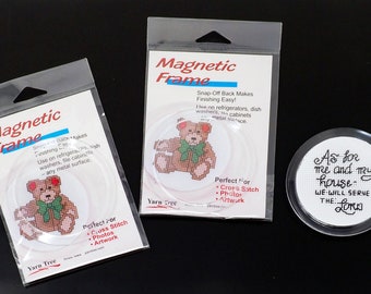Set of 2 Acrylic Magnetic Frames for Cross Stitch Photos Etc.  No Pattern Inc & Sample NOT Inc.  3 in Design Area 3.5 Overall