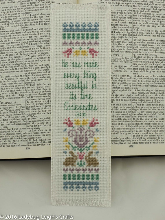 Cross Stitch Bookmark Handmade Christian Gift Ecclesiastes 311 He Has Made Every Thing Beautiful In Its Time - 