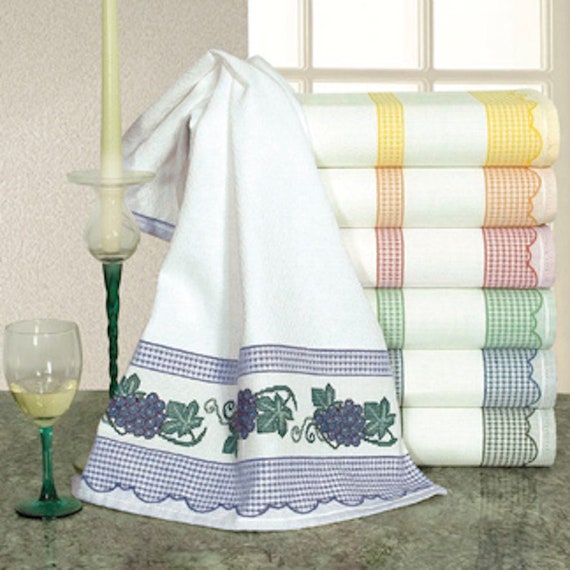 Cross Stitch Madagascar Kitchen Towels 6 Colors to Choose From