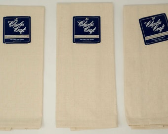 Lot of 3 Charles Craft Cottage Check Cross Stitch Kitchen Towels Ecru