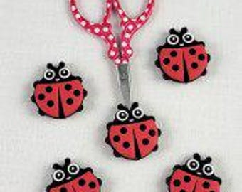 Embroidery Scissor or Knitting Needle Point Protectors - Set of 5 Ladybugs - Scissors in Pic NOT Included