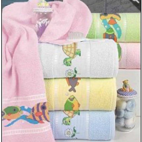 Cross Stitch LARGE Baby Towel - Ready for you to Stitch Pink Blue  Green Yellow - Your Choice - 100% Cotton Baby Boy or Girl - No Pattern In