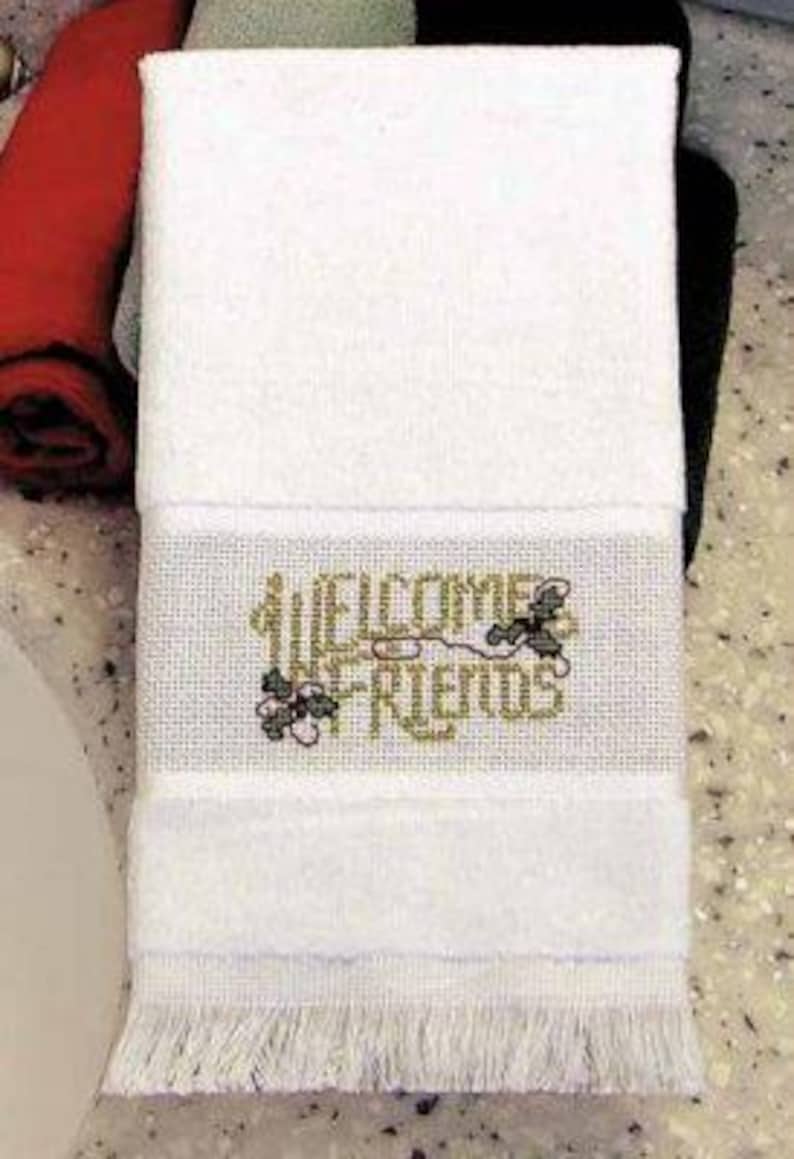 Cross Stitch Towel WHITE Maxton Velour Charles Craft 12 x 19.5 Cotton w/Pattern for YOU to Stitch image 1