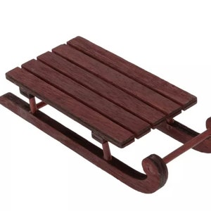 Dark Red Wood Sled for Christmas Crafting - Winter Christmas Ornaments - Can Add Cross Stitch or Any Decoration - 1.3&quot; H x 5.88&quot; W x 2.44&quot; D