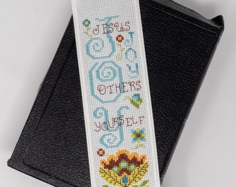 Cross Stitch Bookmark Handmade Christian Gift JOY Jesus Others Yourself - Perfect to give with a book or Bible