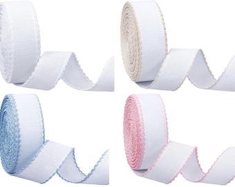 Cross Stitch Ribband Banding by the Yard - 4 Colors (Edge) to Choose - White Beige Blue Pink - 1.38 In wide - Price is for ONE Yard
