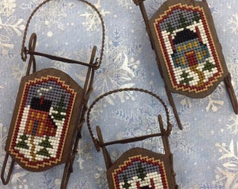 Foxwood Crossing Sled Cross Stitch PATTERN - Saltbox Houses - Pattern ONLY or Pattern PLUS Perforated Paper - Christmas or Anytime Ornament