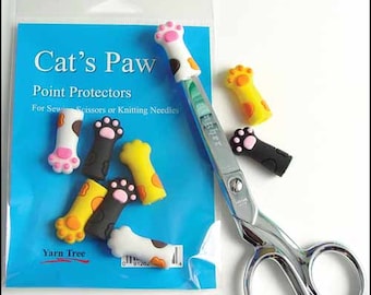 Sewing Scissor or Knitting Needle Point Protectors - Set of 6 - Cat's Paws -  Easy to Find - Scissors in Pic NOT Included