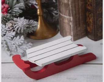 Red & White Wood Sled for Christmas Crafts - Winter Christmas Ornaments - Can Add Cross Stitch or Any Decoration - 5.8 x 2.4 in DISTRESSED
