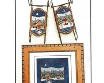 Foxwood Crossing Sled Cross Stitch PATTERN - The Old Mill - Pattern ONLY or Pattern PLUS Perforated Paper - Christmas Ornament