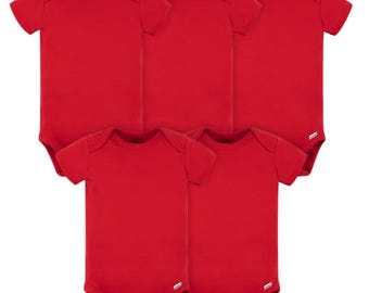 Gerber Red Onesies LOT OF 5 for YOU to Embroider Stitch Personalize or Add Embellishment 0-3 or3-6 Baby Boy or Girl Valentine Christmas