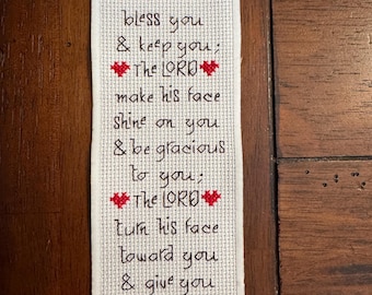 Cross Stitch Bookmark Handmade Christian Gift Numbers 6: 24-26 The Lord Bless You and Keep You...