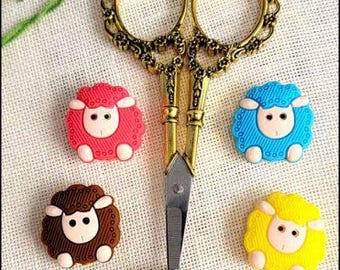 Embroidery Scissor or Knitting Needle Point Protectors - Set of 5 Sheep - Scissors in Pic NOT Included