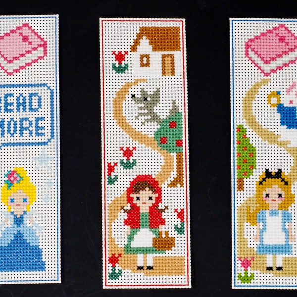 Cross Stitch Fairy Tale Bookmark Handmade - Red Riding Hood Cinderella Alice in Wonderland - Choice of ONE - Stitched on Vinyl