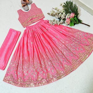 Kids Lehenga Choli Set: Multi Sequin Embroidered Festive Dress
