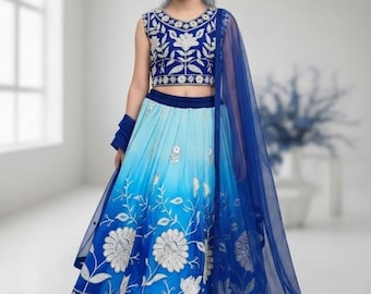 Girls Embroidered Georgette Lehenga Choli Set, Ready-to-Wear Navratri Wedding Dress