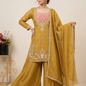 Multicolor Designer Embroidered Sequence Work Salwar Kameez, Top palazzo Set, Party Wear Suit, Wedding and Festive Outfit, Pakistani Suit
