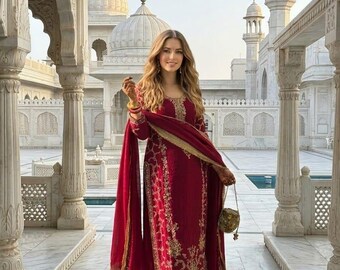Embroidered Faux Georgette Salwar Kameez Palazzo Outfit, Sequence Work, Eid Dress