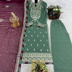 Embroidered Georgette Salwar Kameez, Sequence Work Palazzo Suit