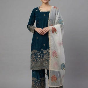 Beautiful Blue Designer Embroidered with sequence work Soft Fabric Salwar Kameez with Dupatta, Party Wear Farshi shalwar, Wedding suit