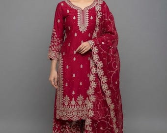 Designer Silk Embroidered Salwar Kameez with Dupatta, Party Wear Indian Suit