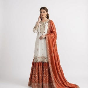 Soft Silk Embroidered Salwar Suit Women Wedding Sharara Dress Dupatta