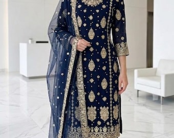 Women's Designer Heavy Georgette Embroidered With Sequence Work Salwar kameez with Dupatta, Wedding Palazzo, PartyWear Dress, Ethnic Suit