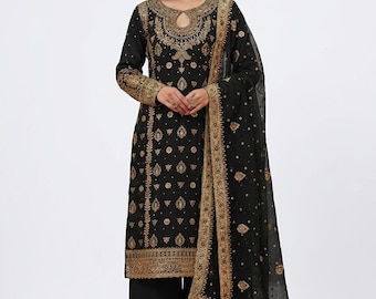 Women's Designer Heavy Georgette Embroidered With Sequence Work Salwar kameez with Dupatta, Wedding Palazzo, PartyWear Dress, Ethnic Suit