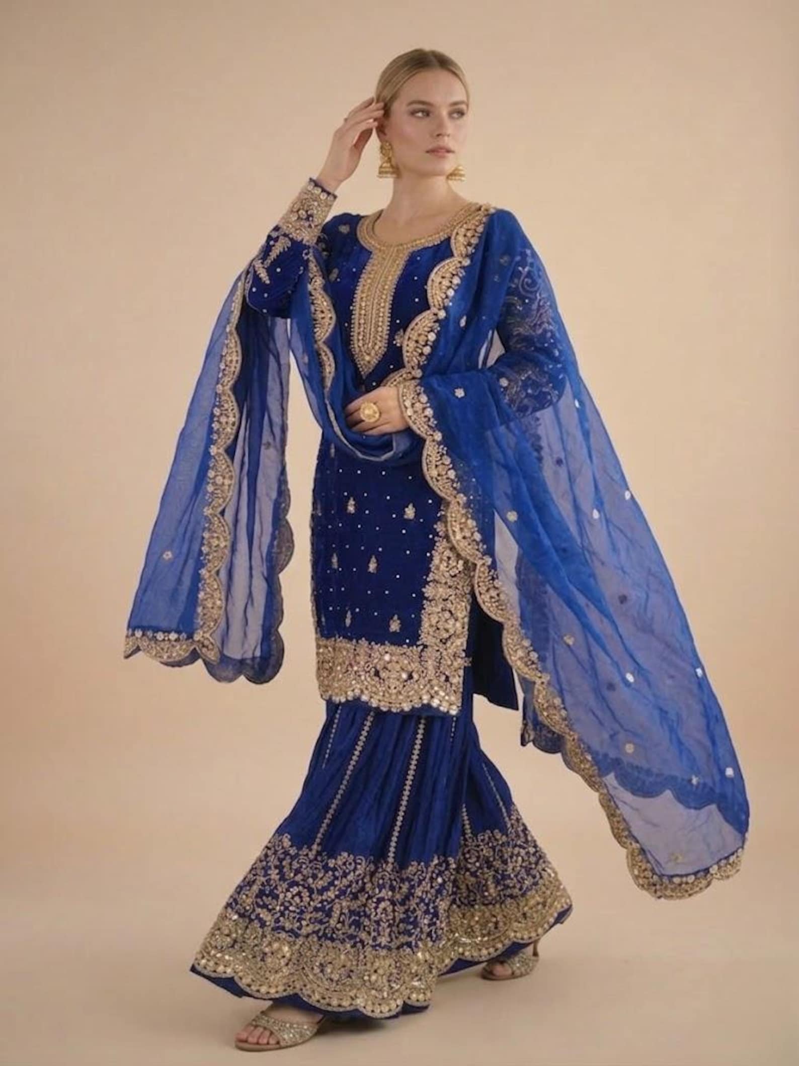 Pakistani Designer Royal Blue Embroidered With Sequence Work Salwar ...