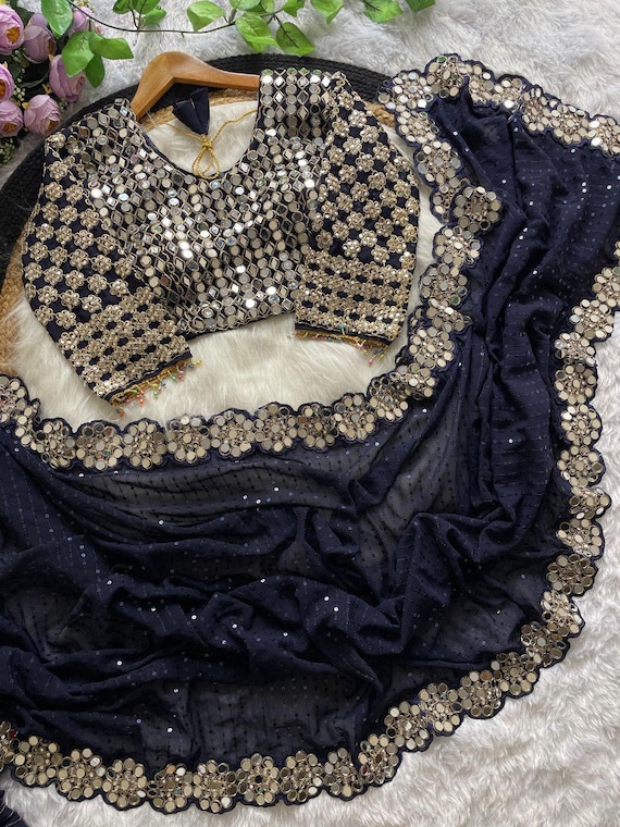 Manish Malhotra Bollywood Inspired Heavy Sequence Work Saree With Blouse Piece