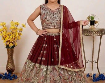 Lehenga traditionnel pour filles, Lehenga enfant, Robe enfant, Lehenga Choli, Chaniya Choli prêt-à-porter, Lehenga Choli pour fille, Robe Navratri, Lengha