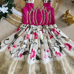 Girls&#39; Pure Silk Gown, Print & Beads, Kid&#39;s Lehenga