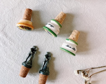 Vintage Cork Wine Stopper Bottle Stopper Wedding Bride and Groom Handpainted