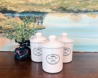 Set of 3 Vintage Handmade Ceramic Spice Jars