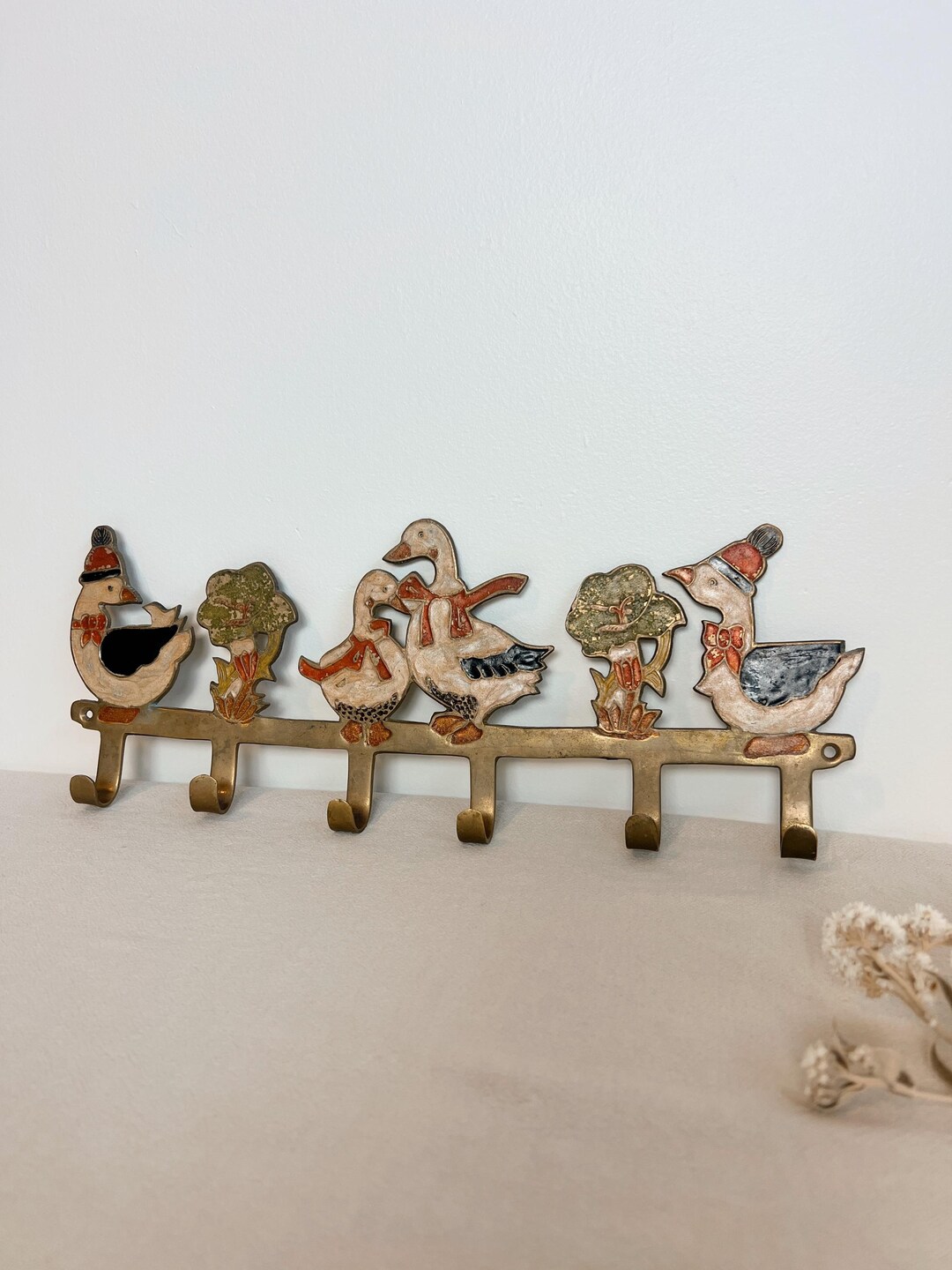 Vintage Enameled Solid Brass Duck Geese Wall Hook Rack - Etsy