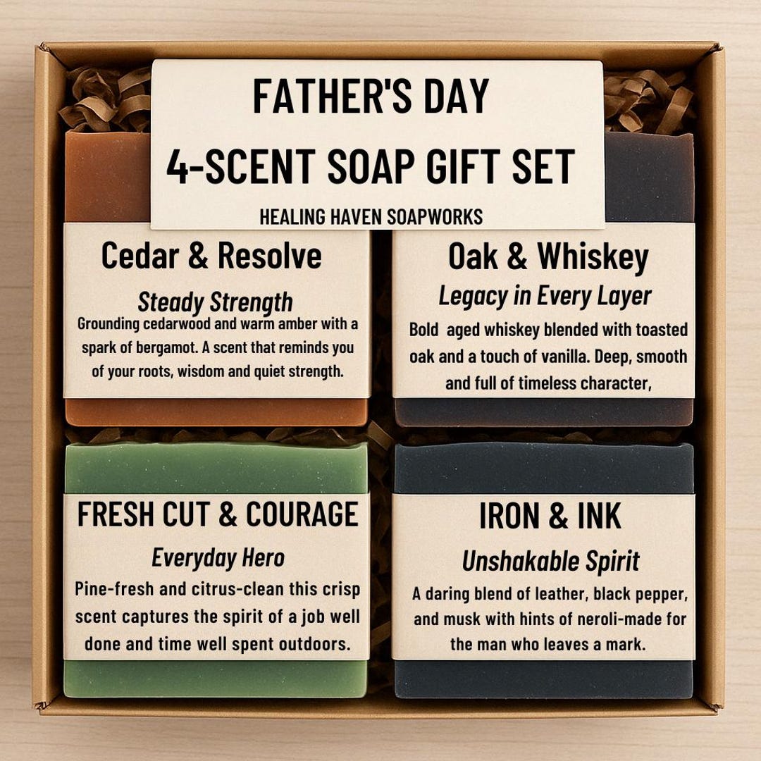 SALE FATHERS DAY Soap Gift Set – 4 Hand Poured Bars for Men – Masculine ...