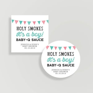 Baby-Q Sauce Custom Favor Sticker - 2" Circle or 2" Square - Baby Shower, Wedding or Birthday - #C09BY-TAG02