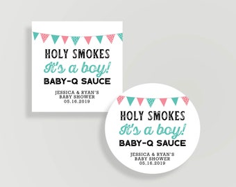 Baby-Q Sauce Custom Favor Sticker - 2" Circle or 2" Square - Baby Shower, Wedding or Birthday - #C09BY-TAG02