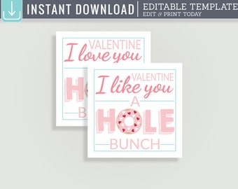 Donut Valentine Tag - I Love you a Hole Bunch - I like you a Hole Bunch - Sprinkled with Love - Instant Download - #ID345-PIA7