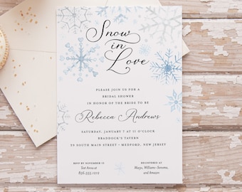 Snow in Love Bridal Shower Invitation Printed - Digital File Optional Also Available - Snowy Winter Theme