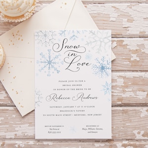 Snow in Love Bridal Shower Invitation Printed Digital File Optional Also Available Snowy Winter Theme image 1