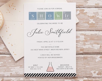 Periodic Table Invitation for Chemistry Bridal Shower Printed