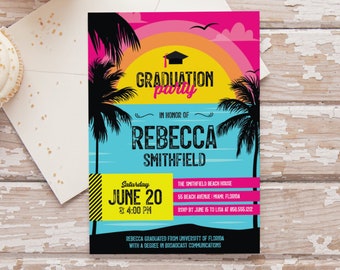 Beach Graduation Party Invitation - Retro Beach - Luau - Personalized Printable File or Print Package Available -  #C17-PIA7-05 | PGA