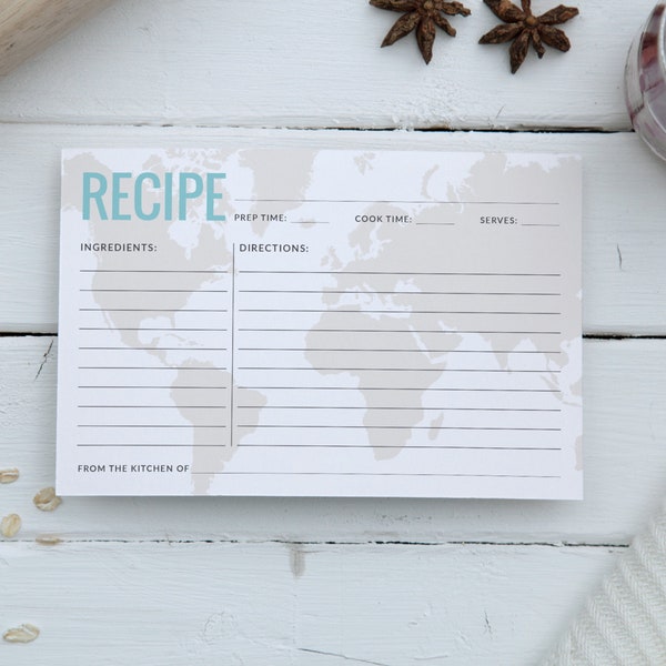 Travel Bridal Shower Recipe Cards - World Map Recipe Cards - Bridal Shower  - C26-RC-01 | PGC