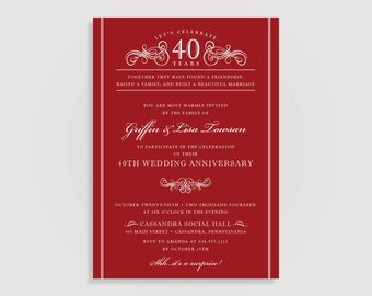 40th anniversary invitations etsy