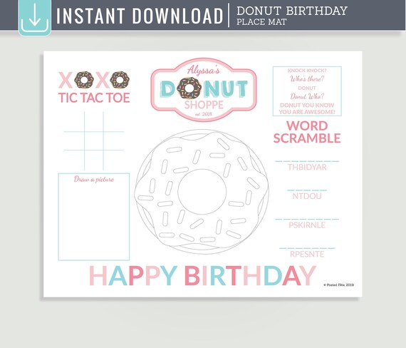 Donut Coloring Page Printable Placemat for Donut Grow Up Birthday Party #C01D-PM-IDE Il_570xn