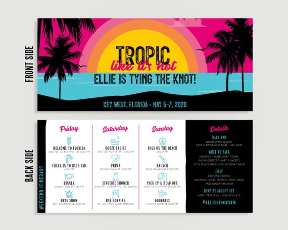 Tropic Like it's Hot Beach Bachelorette Itinerary - Miami - Key West - Personalized Printable File or Print Package - #C17-IT10-04 Il_570xn