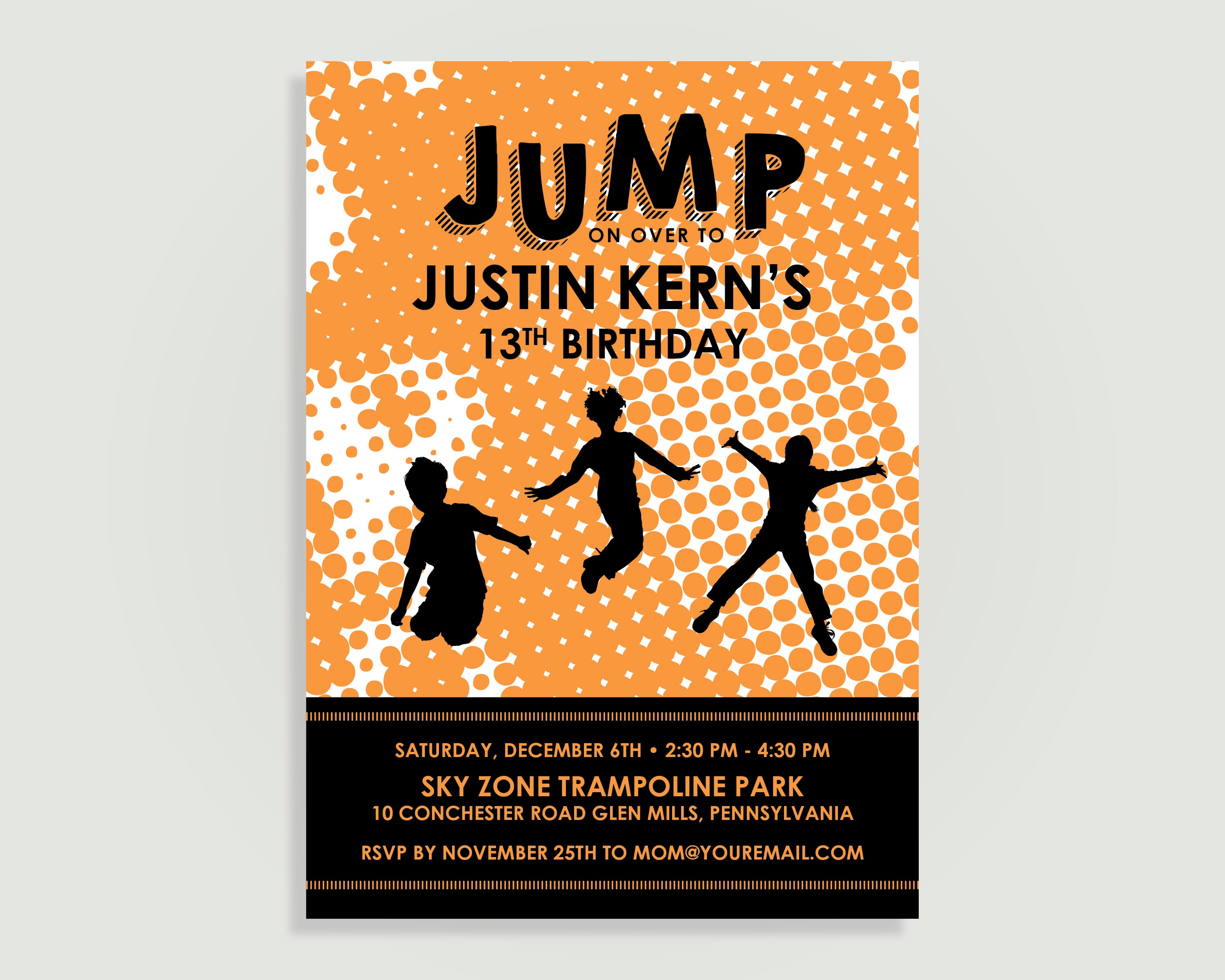 Trampoline Birthday Invitation Jump Park Personalized Etsy